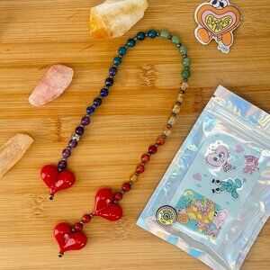 String Ting Big Chakra Energy Rainbow Beaded Hearts Bag Charm | Authentic